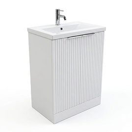 AquaSure Fluted Waterproof PVC Vanity Unit Satin White - 600mm with Chrome Handles