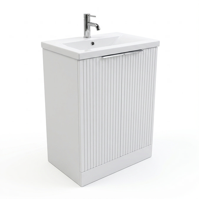 AquaSure Fluted Waterproof PVC Vanity Unit Satin White - 600mm with Chrome Handles