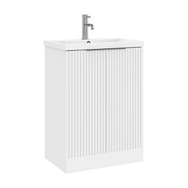 AquaSure Fluted Waterproof PVC Vanity Unit Satin White - 600mm with Chrome Handles