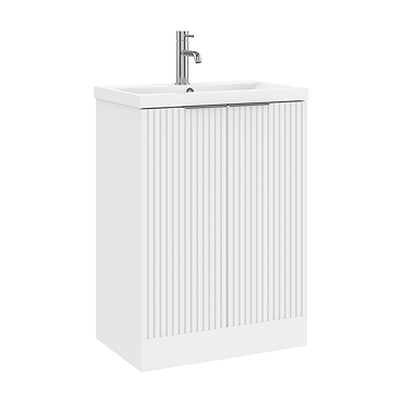 AquaSure Fluted Waterproof PVC Vanity Unit Satin White - 600mm with Chrome Handles