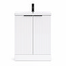 AquaSure Fluted Waterproof PVC Vanity Unit Satin White - 600mm with Matt Black Handles