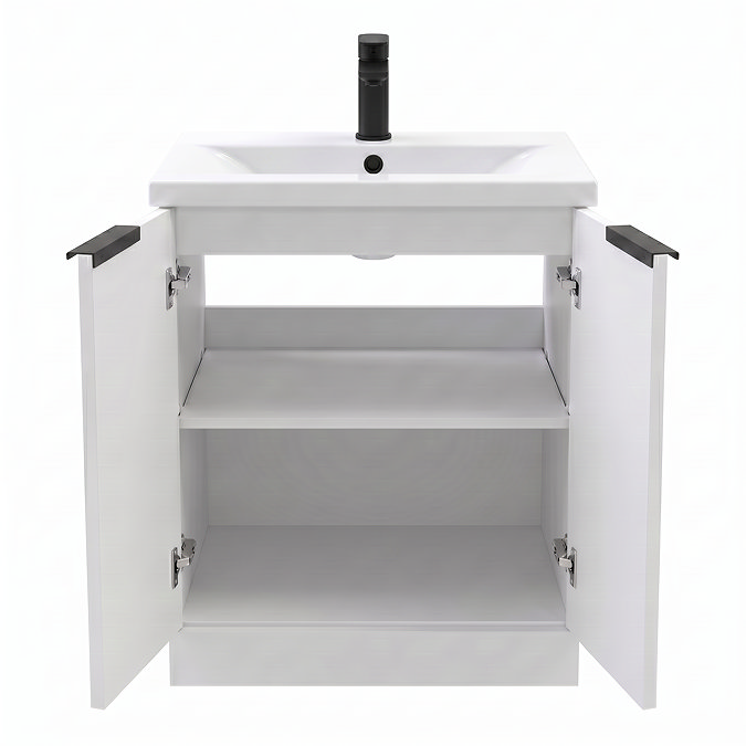 AquaSure Fluted Waterproof PVC Vanity Unit Satin White - 600mm with Matt Black Handles
