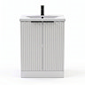 AquaSure Fluted Waterproof PVC Vanity Unit Satin White - 600mm with Matt Black Handles