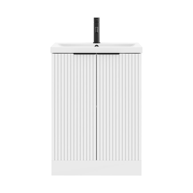 AquaSure Fluted Waterproof PVC Vanity Unit Satin White - 600mm with Matt Black Handles
