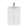 AquaSure Fluted Waterproof PVC Vanity Unit Satin White - 600mm with Matt Black Handles