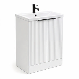 AquaSure Fluted Waterproof PVC Vanity Unit Satin White - 600mm with Matt Black Handles
