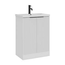 AquaSure Fluted Waterproof PVC Vanity Unit Satin White - 600mm with Matt Black Handles