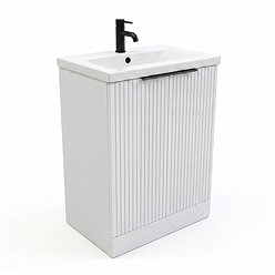 AquaSure Fluted Waterproof PVC Vanity Unit Satin White - 600mm with Matt Black Handles