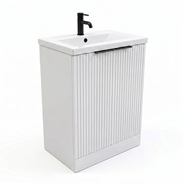 AquaSure Fluted Waterproof PVC Vanity Unit Satin White - 600mm with Matt Black Handles