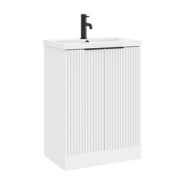 AquaSure Fluted Waterproof PVC Vanity Unit Satin White - 600mm with Matt Black Handles