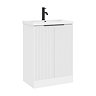 AquaSure Fluted Waterproof PVC Vanity Unit Satin White - 600mm with Matt Black Handles