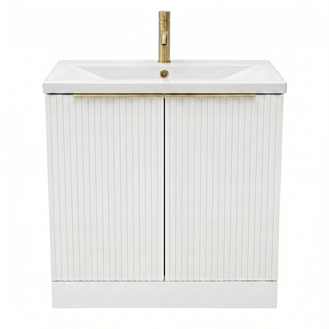AquaSure Fluted Waterproof PVC Vanity Unit Satin White - 800mm with Brushed Brass Handles