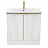 AquaSure Fluted Waterproof PVC Vanity Unit Satin White - 800mm with Brushed Brass Handles