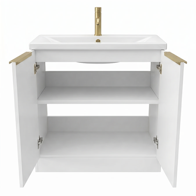 AquaSure Fluted Waterproof PVC Vanity Unit Satin White - 800mm with Brushed Brass Handles