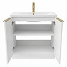 AquaSure Fluted Waterproof PVC Vanity Unit Satin White - 800mm with Brushed Brass Handles