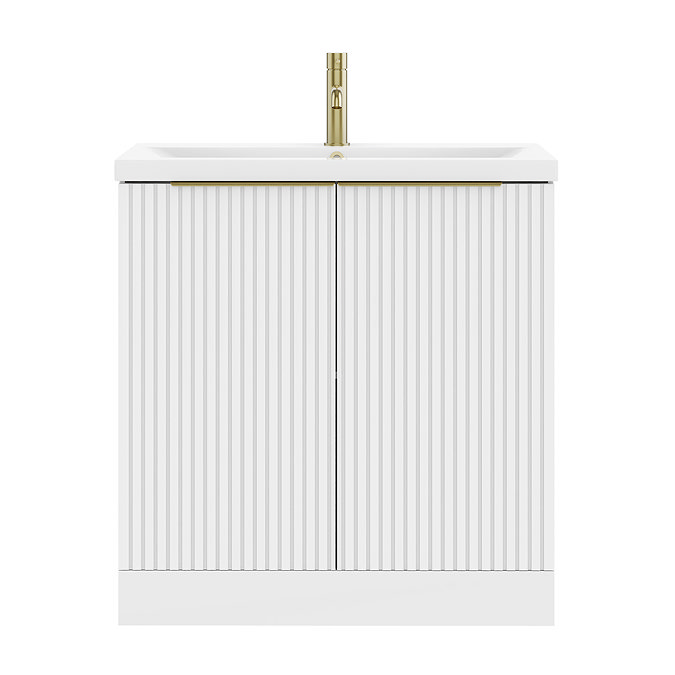 AquaSure Fluted Waterproof PVC Vanity Unit Satin White - 800mm with Brushed Brass Handles