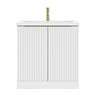AquaSure Fluted Waterproof PVC Vanity Unit Satin White - 800mm with Brushed Brass Handles