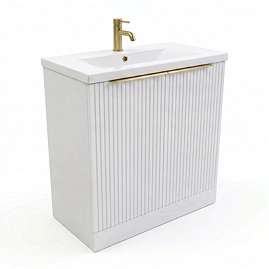 AquaSure Fluted Waterproof PVC Vanity Unit Satin White - 800mm with Brushed Brass Handles