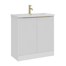 AquaSure Fluted Waterproof PVC Vanity Unit Satin White - 800mm with Brushed Brass Handles