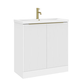 AquaSure Fluted Waterproof PVC Vanity Unit Satin White - 800mm with Brushed Brass Handles