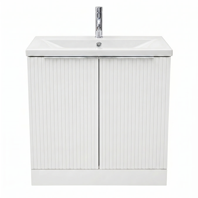 AquaSure Fluted Waterproof PVC Vanity Unit Satin White - 800mm with Chrome Handles