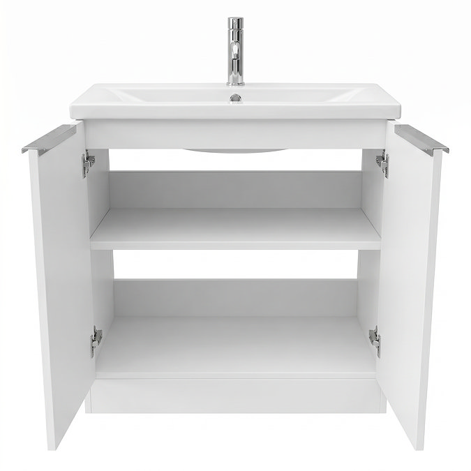 AquaSure Fluted Waterproof PVC Vanity Unit Satin White - 800mm with Chrome Handles