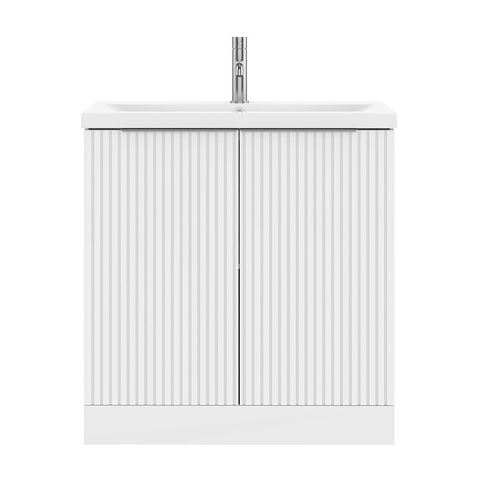 AquaSure Fluted Waterproof PVC Vanity Unit Satin White - 800mm with Chrome Handles