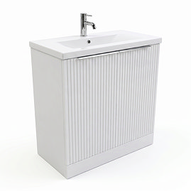AquaSure Fluted Waterproof PVC Vanity Unit Satin White - 800mm with Chrome Handles