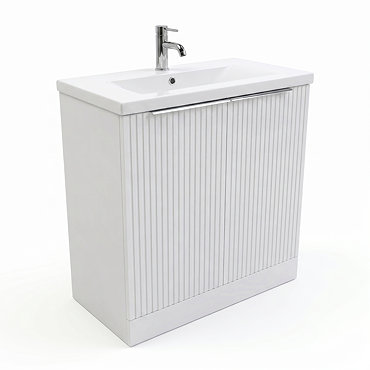 AquaSure Fluted Waterproof PVC Vanity Unit Satin White - 800mm with Chrome Handles