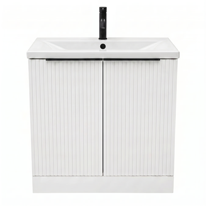 AquaSure Fluted Waterproof PVC Vanity Unit Satin White - 800mm with Matt Black Handles