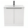 AquaSure Fluted Waterproof PVC Vanity Unit Satin White - 800mm with Matt Black Handles