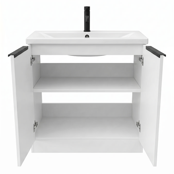 AquaSure Fluted Waterproof PVC Vanity Unit Satin White - 800mm with Matt Black Handles