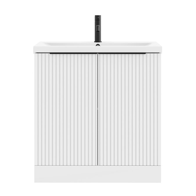 AquaSure Fluted Waterproof PVC Vanity Unit Satin White - 800mm with Matt Black Handles