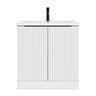 AquaSure Fluted Waterproof PVC Vanity Unit Satin White - 800mm with Matt Black Handles