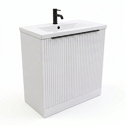 AquaSure Fluted Waterproof PVC Vanity Unit Satin White - 800mm with Matt Black Handles