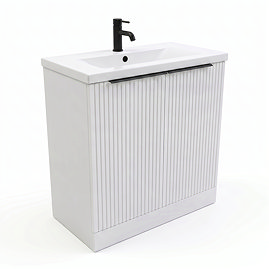AquaSure Fluted Waterproof PVC Vanity Unit Satin White - 800mm with Matt Black Handles