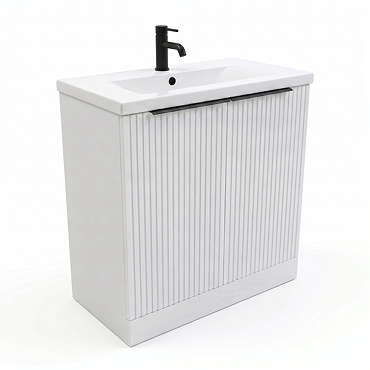 AquaSure Fluted Waterproof PVC Vanity Unit Satin White - 800mm with Matt Black Handles