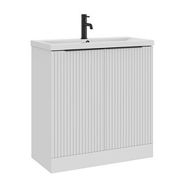 AquaSure Fluted Waterproof PVC Vanity Unit Satin White - 800mm with Matt Black Handles