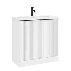 AquaSure Fluted Waterproof PVC Vanity Unit Satin White - 800mm with Matt Black Handles