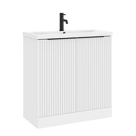 AquaSure Fluted Waterproof PVC Vanity Unit Satin White - 800mm with Matt Black Handles