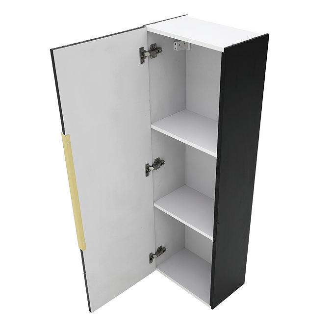AquaSure Fluted Waterproof PVC Wall Hung Cabinet - Satin Dark Grey with Brushed Brass Handle