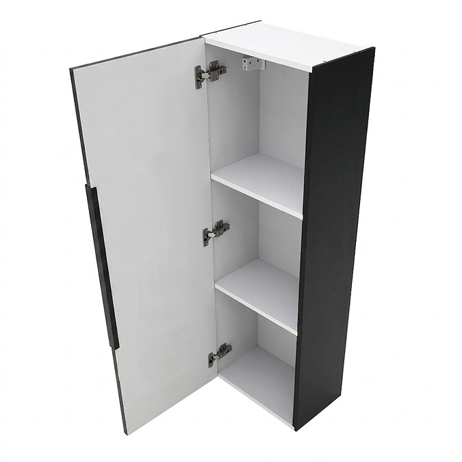 AquaSure Fluted Waterproof PVC Wall Hung Cabinet - Satin Dark Grey with Matt Black Handle