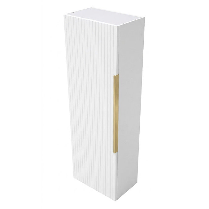 AquaSure Fluted Waterproof PVC Wall Hung Cabinet - Satin White with Brushed Brass Handle