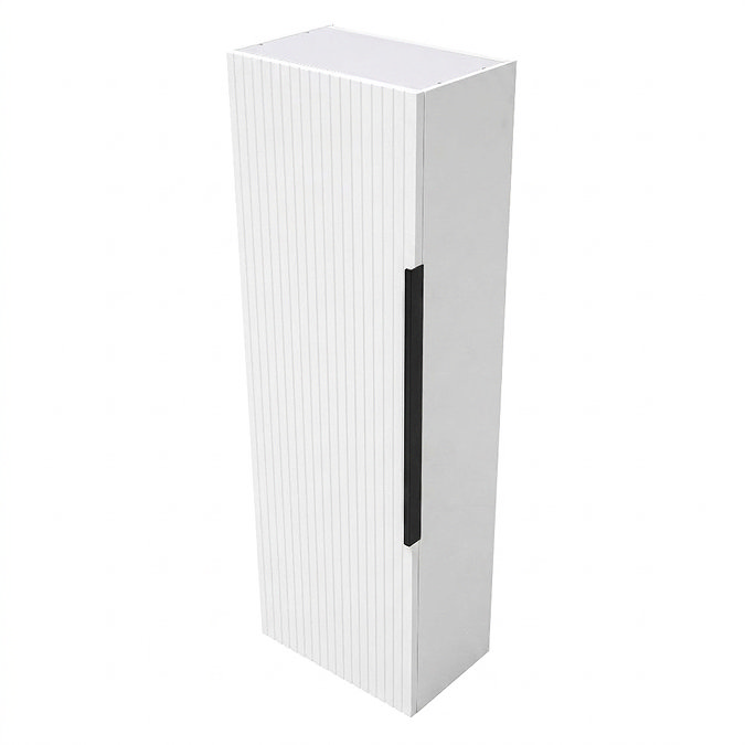 AquaSure Fluted Waterproof PVC Wall Hung Cabinet - Satin White with Matt Black Handle