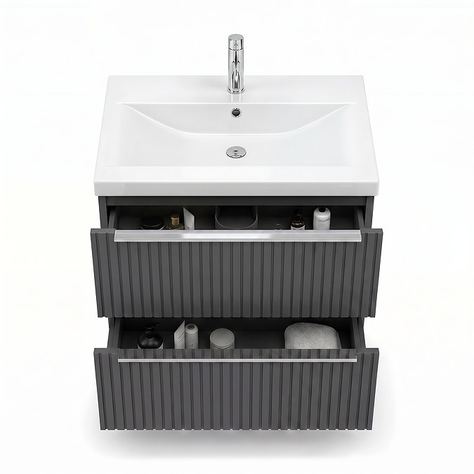 AquaSure Fluted Waterproof PVC Wall Hung Vanity Satin Anthracite - 600mm with Chrome Handles