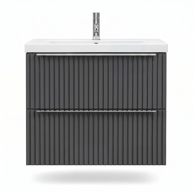 AquaSure Fluted Waterproof PVC Wall Hung Vanity Satin Anthracite - 600mm with Chrome Handles