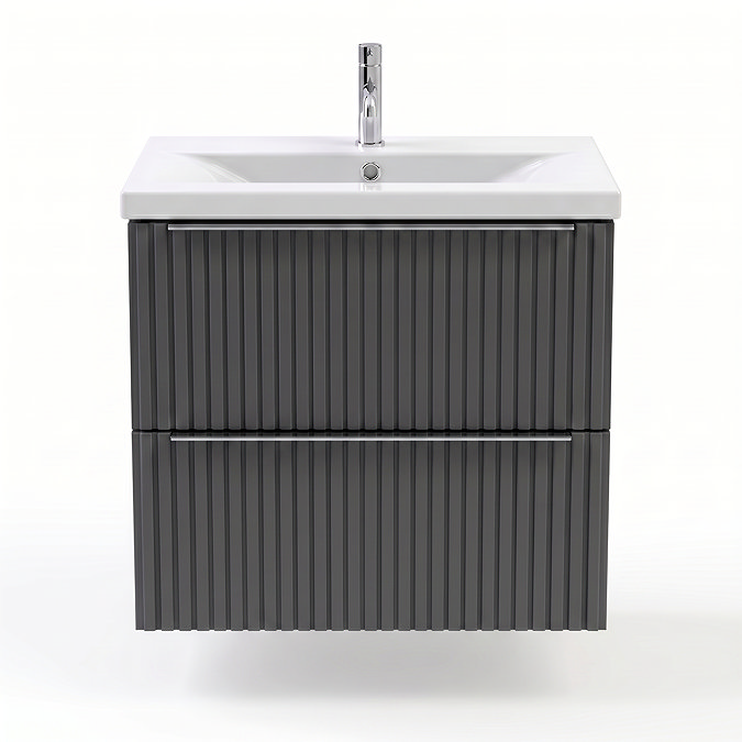 AquaSure Fluted Waterproof PVC Wall Hung Vanity Satin Anthracite - 600mm with Chrome Handles