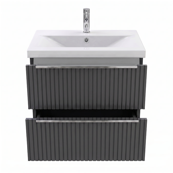 AquaSure Fluted Waterproof PVC Wall Hung Vanity Satin Anthracite - 600mm with Chrome Handles