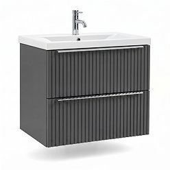 AquaSure Fluted Waterproof PVC Wall Hung Vanity Satin Anthracite - 600mm with Chrome Handles