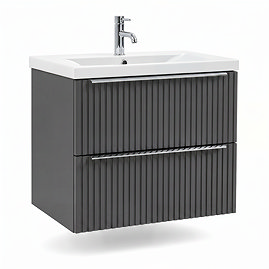 AquaSure Fluted Waterproof PVC Wall Hung Vanity Satin Anthracite - 600mm with Chrome Handles